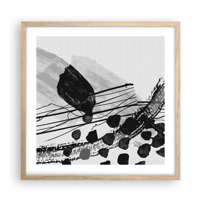 Poster in cornice rovere chiaro - Astrazione organica in bianco e nero - 50x50 cm