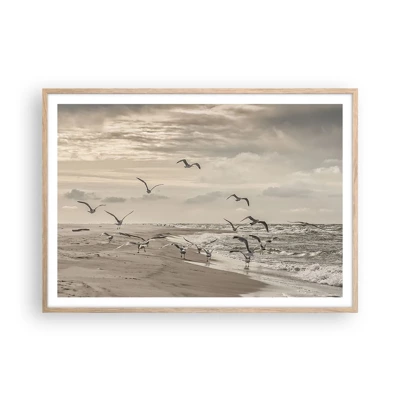 Poster in cornice rovere chiaro - Brusio del mare, canto degli uccelli - 100x70 cm