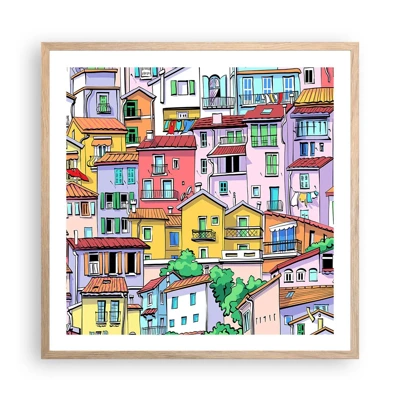 Poster in cornice rovere chiaro - Città allegra - 60x60 cm