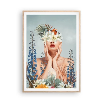 Poster in cornice rovere chiaro - Donna - fiore - 70x100 cm