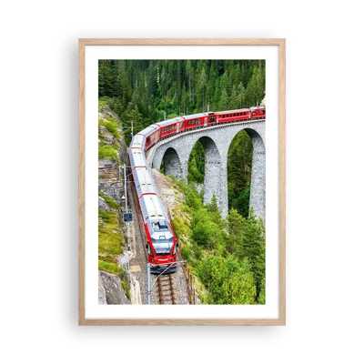 Poster in cornice rovere chiaro - Il treno tra i monti - 50x70 cm