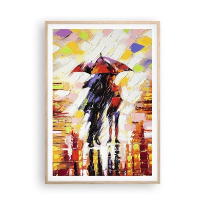 Poster in cornice rovere chiaro - Insieme nella notte e nella pioggia - 70x100 cm