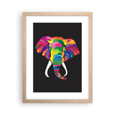 Poster in cornice rovere chiaro - L'elefante che faceva il bagno nell'arcobaleno - 30x40 cm