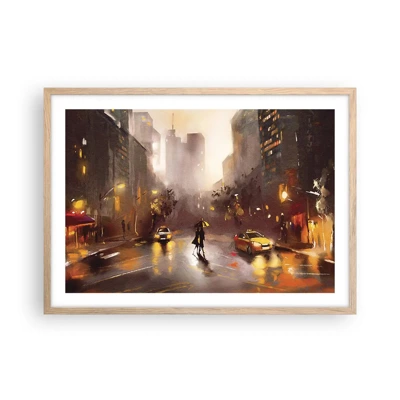 Poster in cornice rovere chiaro - Nelle luci di New York - 70x50 cm
