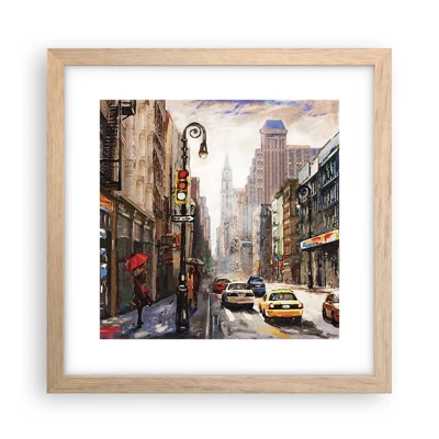 Poster in cornice rovere chiaro - New York: colorata anche sotto la pioggia - 30x30 cm