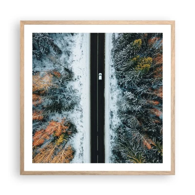 Poster in cornice rovere chiaro - Tagliando la foresta invernale - 60x60 cm