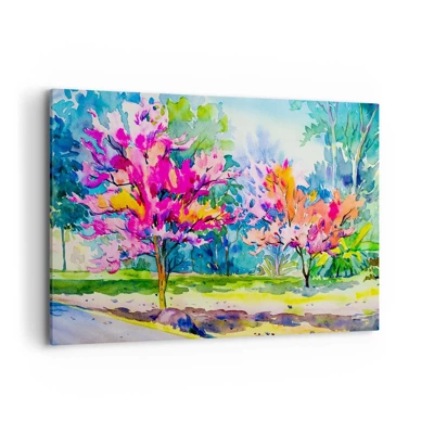 Quadro su tela - Stampe su Tela - Giardino multicolore nella luce della primavera - 100x70 cm