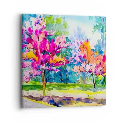 Quadro su tela - Stampe su Tela - Giardino multicolore nella luce della primavera - 40x40 cm