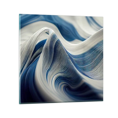 Quadro su vetro - Fluidità di blu e di bianco - 30x30 cm