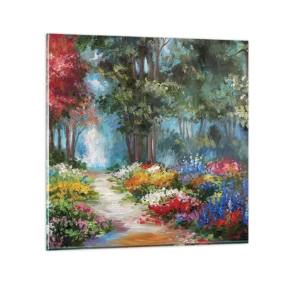 Quadro su vetro - Il giardino del bosco d'aprile - 30x30 cm