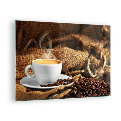 Quadro su vetro - L'odore di caffè con la schiuma del colore del miele - 70x50 cm