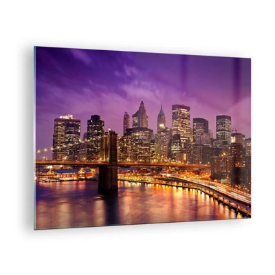 Quadro su vetro - Manhattan in viola e oro - 70x50 cm