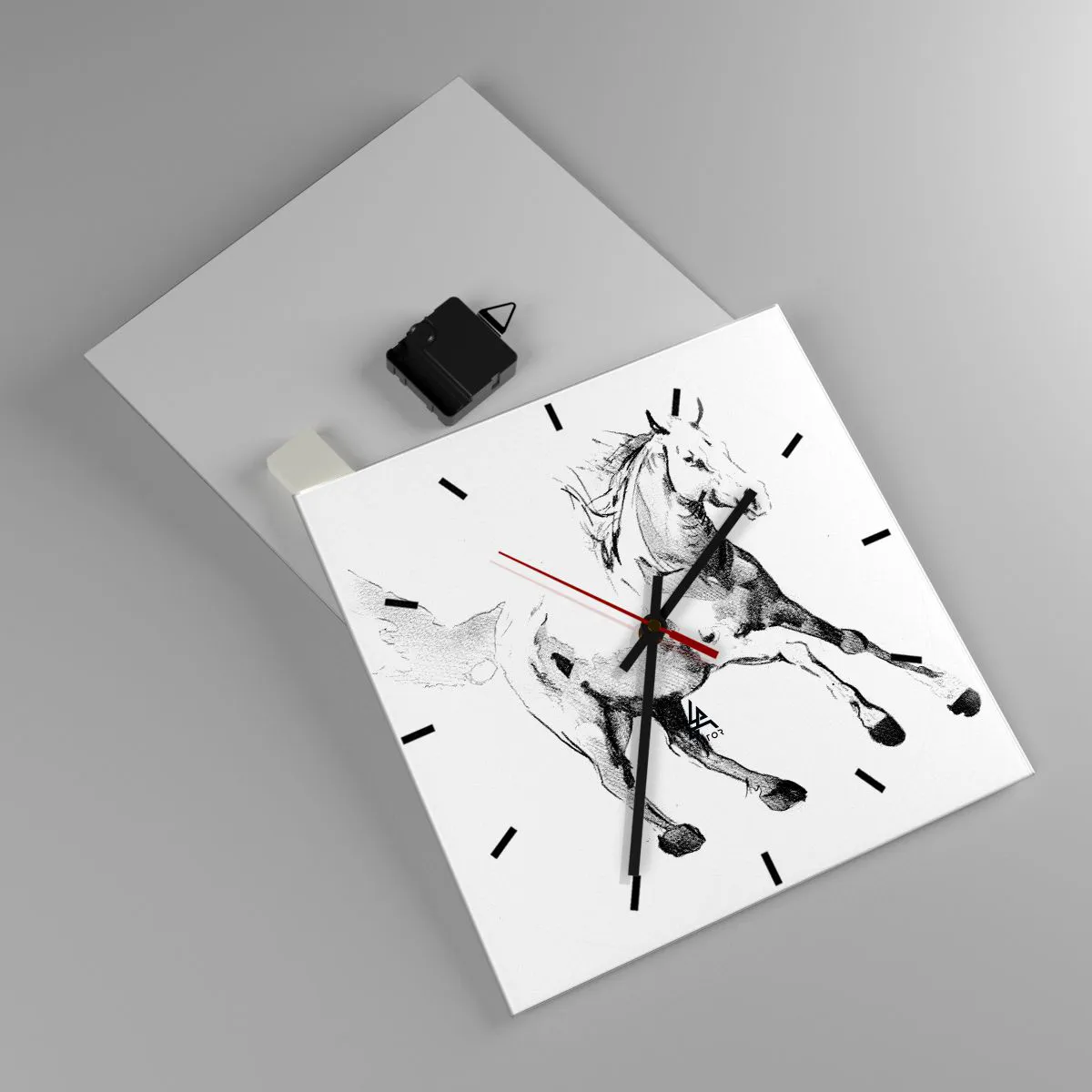 Orologio da parete Arttor - Anima indomabile - Quadrante con trattini, Forma:  Quadrato - 30x30 cm - Cavallo, Animali, Grafica