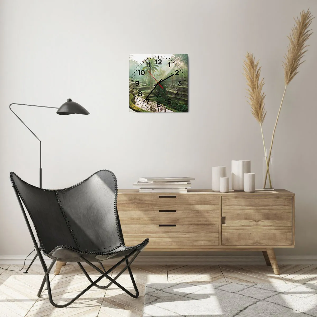 Orologio da parete Arttor - Crescere al sole - Quadrante con numeri, Forma:  Quadrato - 30x30 cm - Paesaggio, Campi Di Riso, Asia