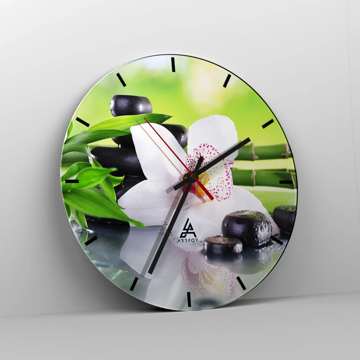 Orologio da parete Arttor - Freschezza rinfrescante - Quadrante con  trattini, Forma: Cerchio - 30x30 cm - Bambù, Fiore, Orchidea