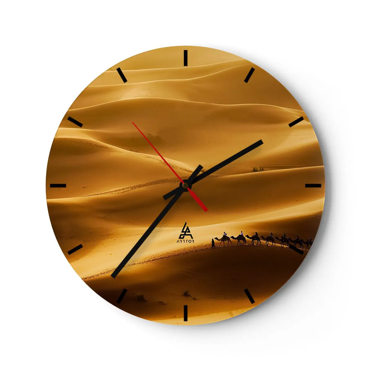 Orologio da parete Arttor - La carovana sulle onde del deserto - Quadrante  con trattini, Forma: Cerchio - 30x30 cm - Paesaggio, Africa, Deserto