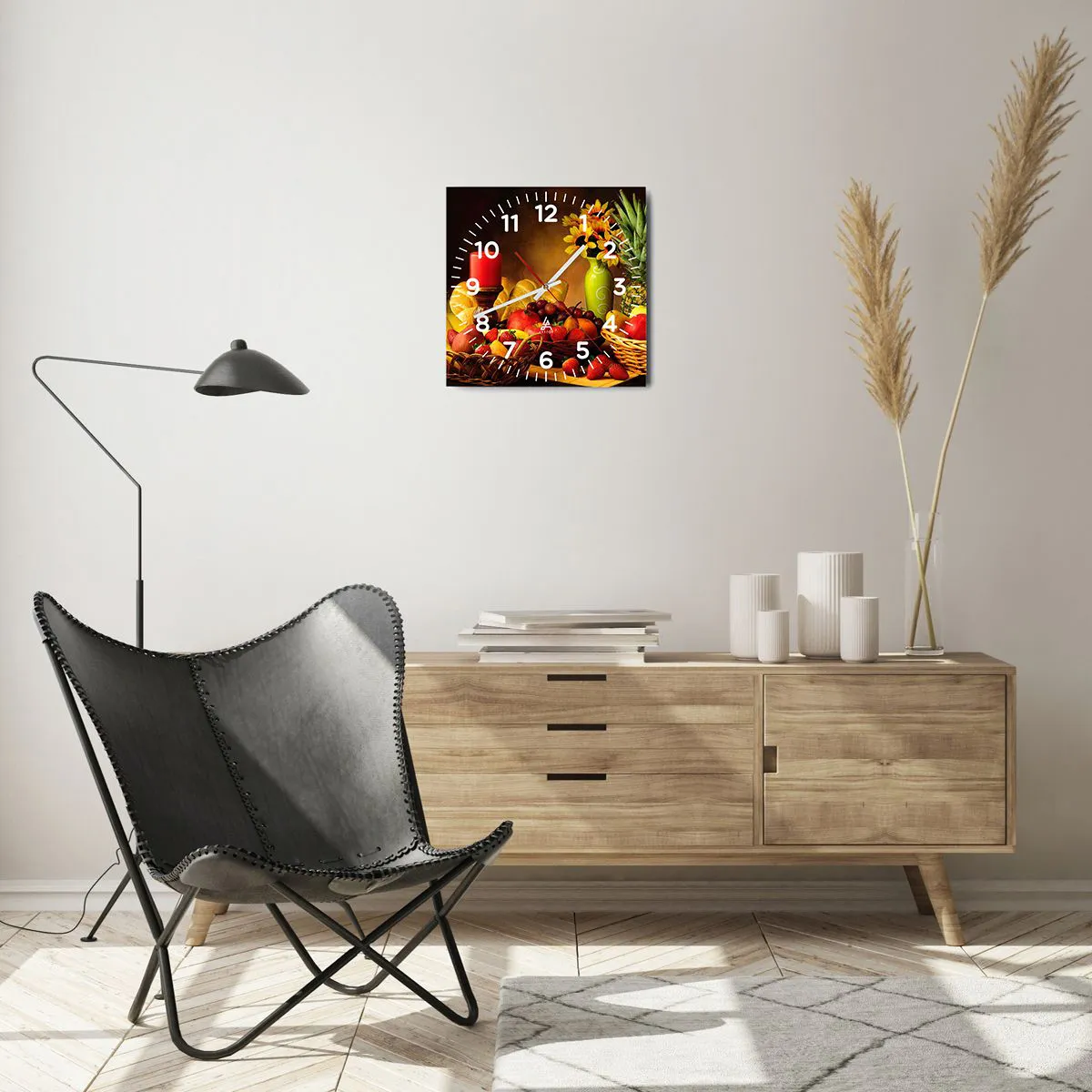 Orologio da parete Arttor - Natura morta con pane e frutta - Quadrante con  numeri, Forma: Quadrato - 30x30 cm - Gastronomia, Fiori, Frutta