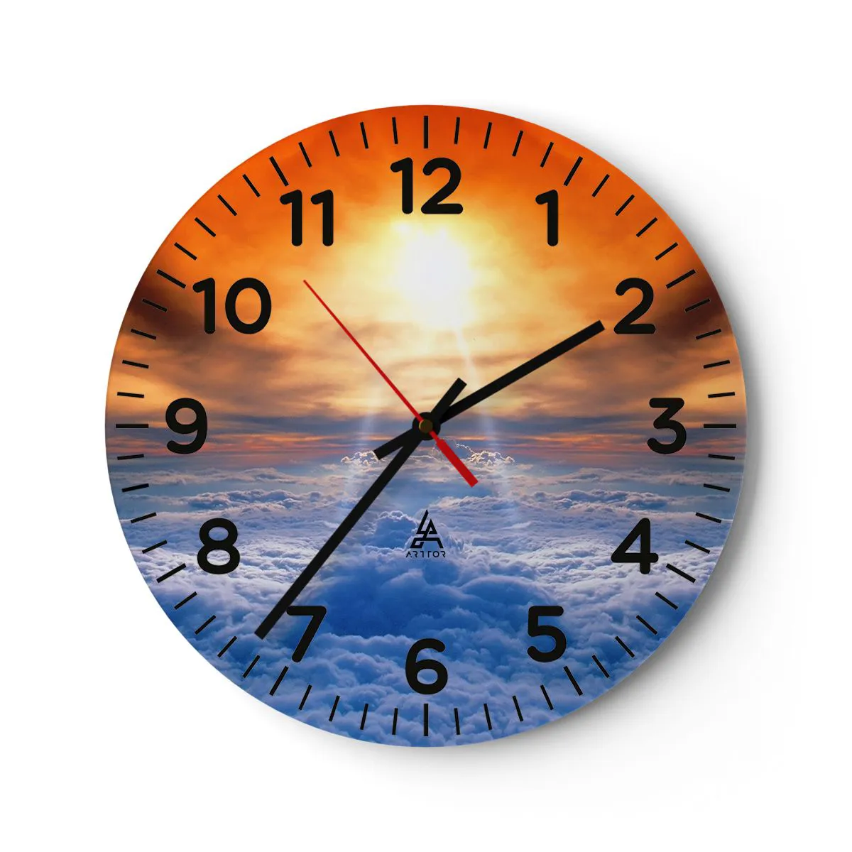 Orologio da parete, Orologio in Vetro Arttor 30x30 cm - Paesaggio mistico -  Paesaggio, Nuvole, Raggi Del Sole, Cielo, Nuvole, Cerchio, Quadrante con