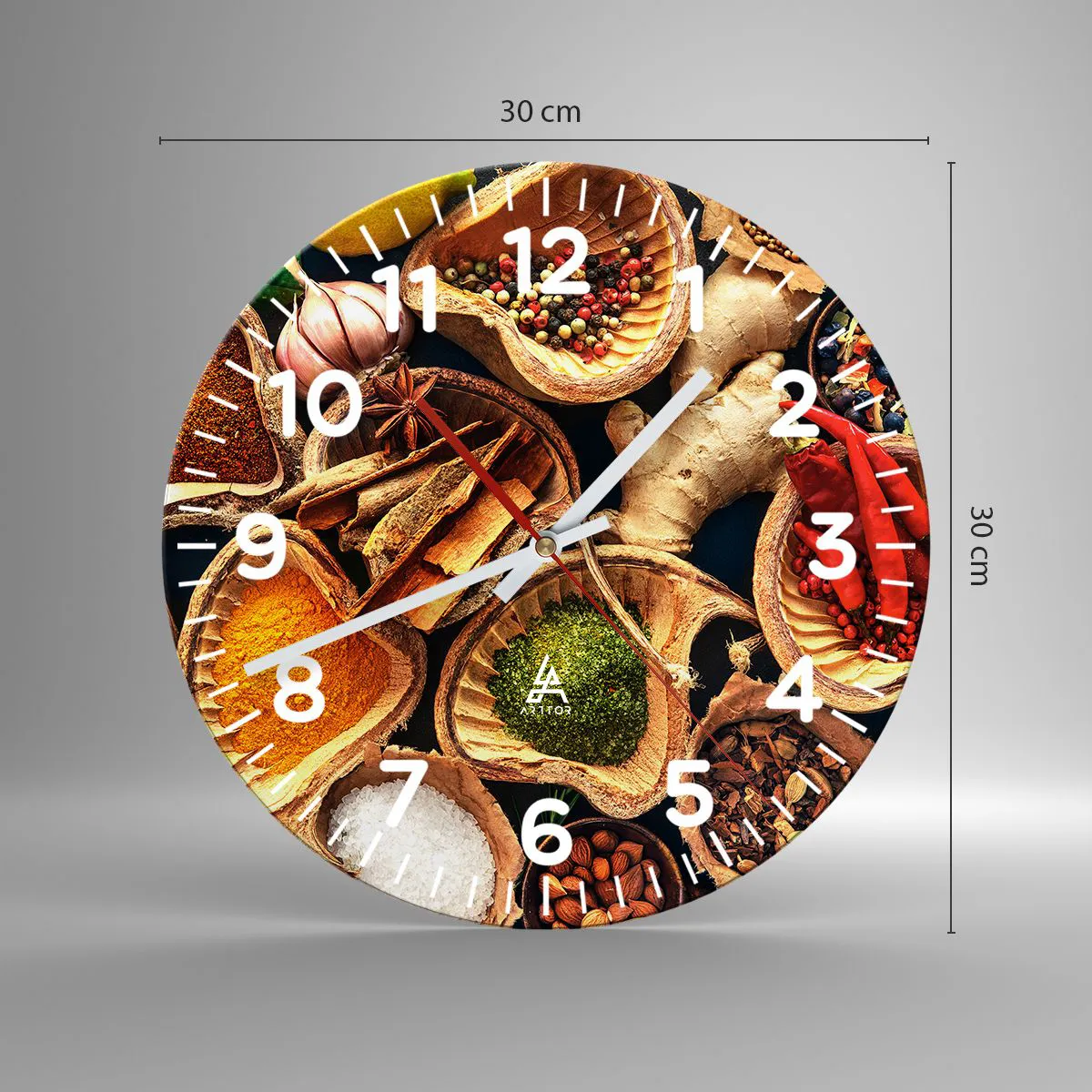 Orologio da parete Arttor - Prendi quello che vuoi - Quadrante con numeri,  Forma: Cerchio - 30x30 cm - Gastronomia, Erbe Secche, Spezie