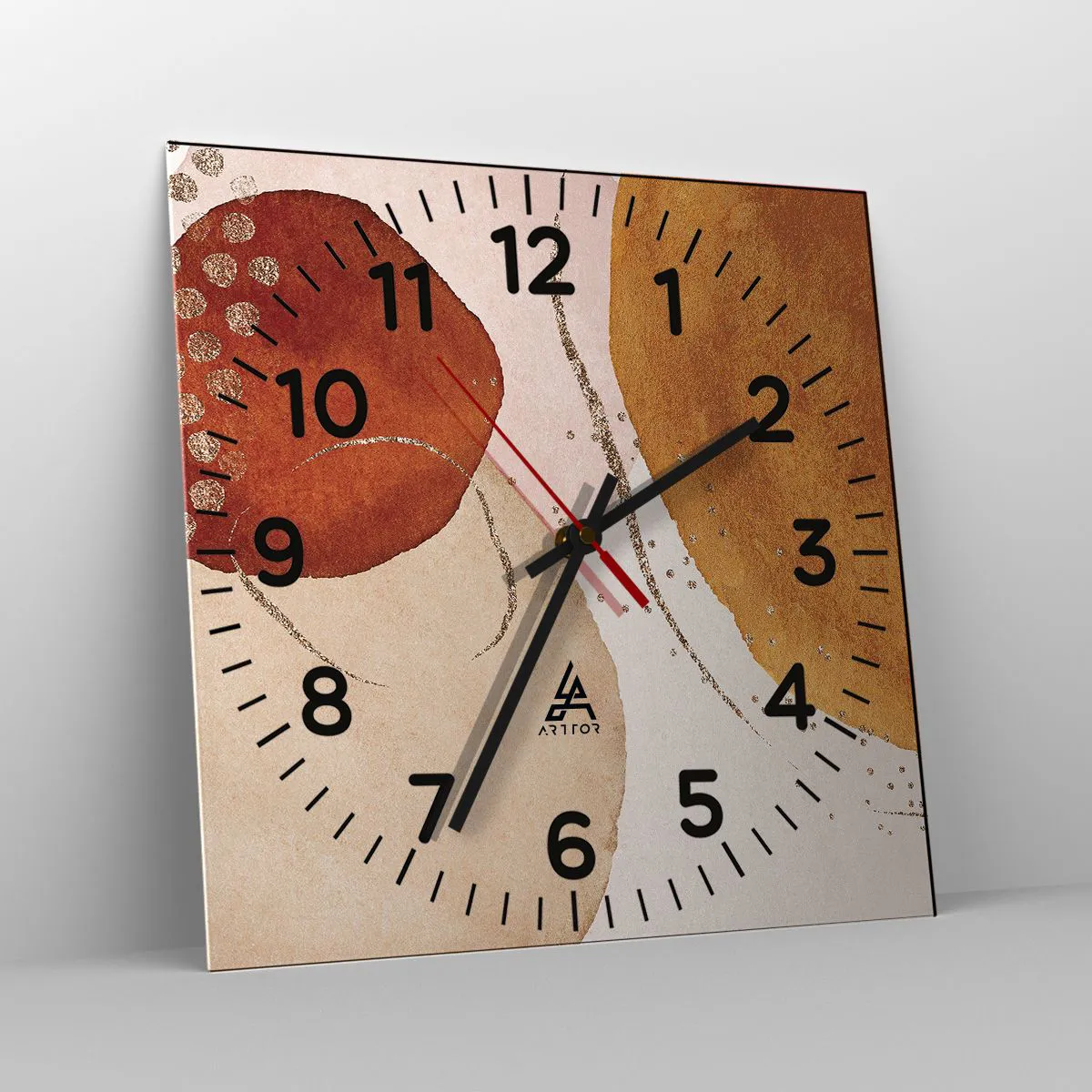 Orologio da parete Arttor - Rotondità e movimento - Quadrante con numeri,  Forma: Quadrato - 30x30 cm - Astrazione, Arte, Modello Moderno
