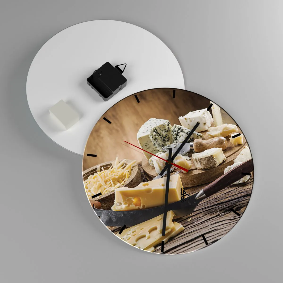 Orologio da parete, Orologio in Vetro Arttor 30x30 cm - Sorridi al  formaggio - Gastronomia, Tagliere Per Formaggi, Culinario, Francia, Cucina