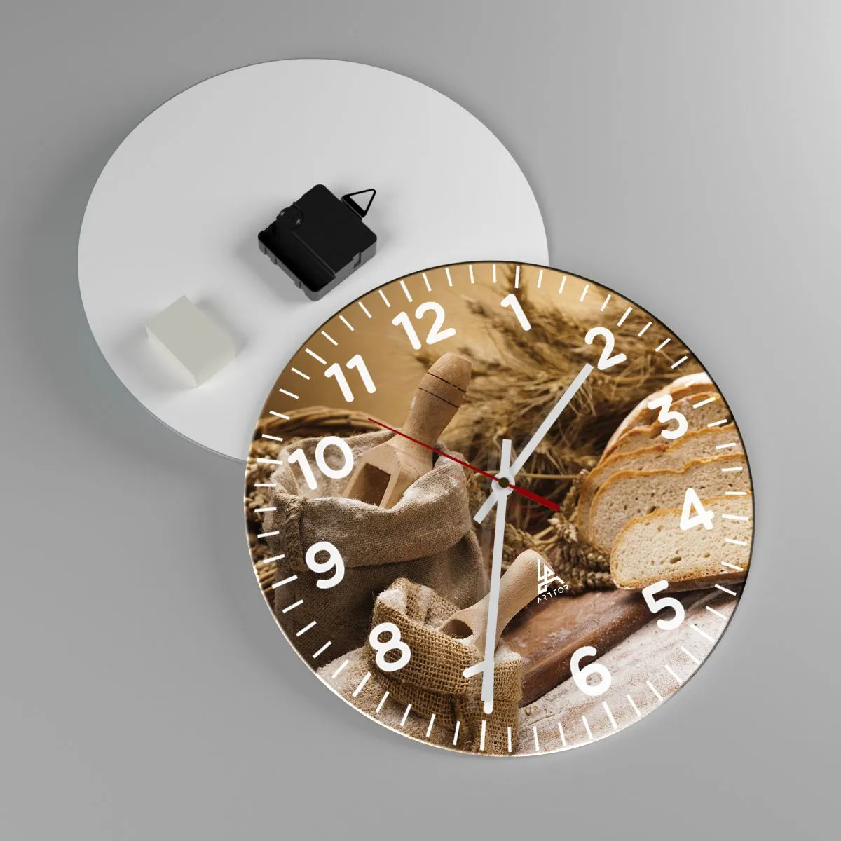 Orologio da parete Arttor - Tagliato dal coltello - Quadrante con numeri,  Forma: Cerchio - 30x30 cm - Gastronomia, Pane, Pane