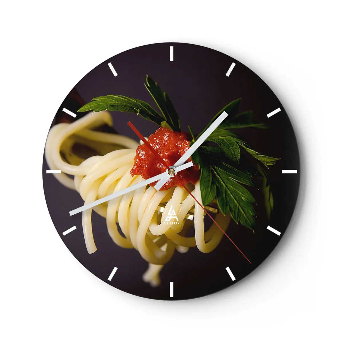 Orologio da parete Arttor - Un boccone delizioso - Quadrante con trattini,  Forma: Cerchio - 30x30 cm - Gastronomia, Spaghetti, Italia