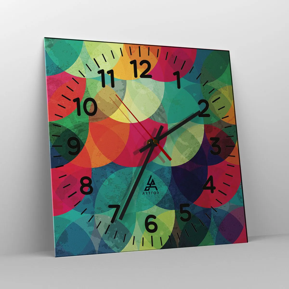 Orologio da parete Arttor - Ascensione arcobaleno - Quadrante con numeri,  Forma: Quadrato - 40x40 cm - Astrazione, Arte, Cerchi Colorati