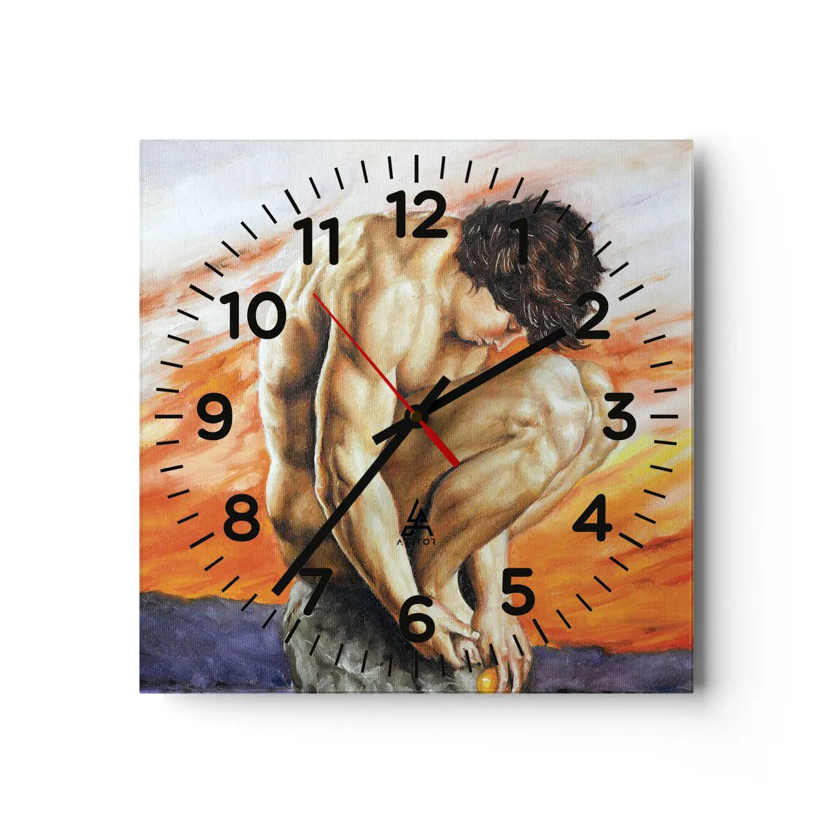 Orologio da parete Arttor - Immerso in se stesso - Quadrante con numeri,  Forma: Quadrato - 40x40 cm - Corpo, Uomo, Statua