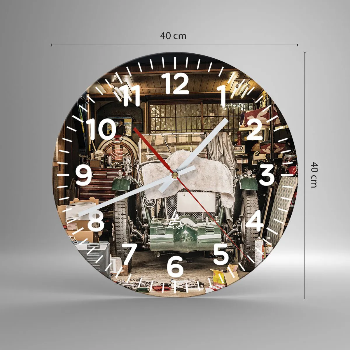 Orologio da parete Arttor - Ritorno al passato - Quadrante con numeri,  Forma: Cerchio - 40x40 cm - Macchina, Garage Per Auto, Vintage ▾