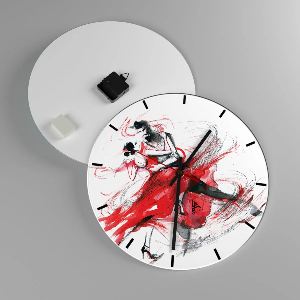 Orologio da parete Arttor - Tango: il ritmo della passione - Quadrante con  trattini, Forma: Cerchio - 40x40 cm - Astrazione, Danza, Ballerino