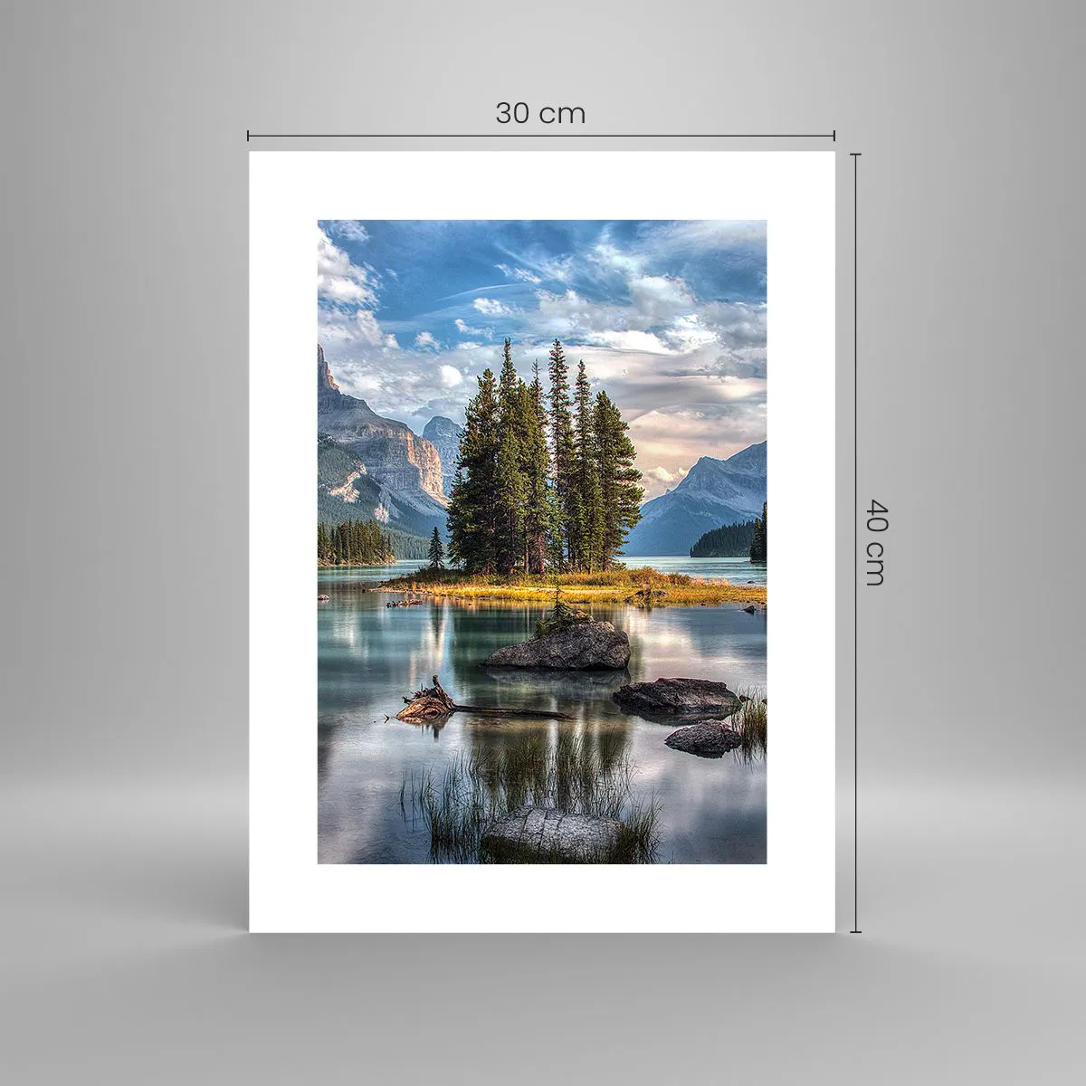 Poster Arttor 40x30 cm - Sulle acque grandi e limpide - Paesaggio,  Montagne, Natura, Lago, Canada, Per il Salotto, Per la Camera da letto,  Bianco