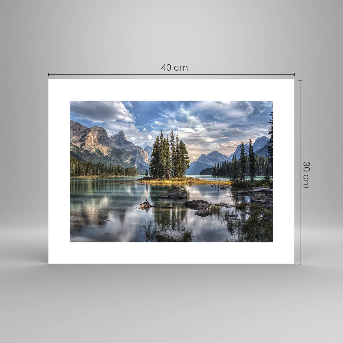 Poster Arttor 40x30 cm - Sulle acque grandi e limpide - Paesaggio,  Montagne, Natura, Lago, Canada, Per il Salotto, Per la Camera da letto,  Bianco
