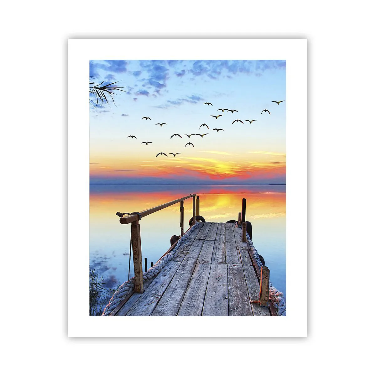 Poster Arttor 50x40 cm - Il tempo del ritorno - Paesaggio, Ponte Di Legno,  Lago, Gli Uccelli, Il Tramonto, Per il Salotto, Per la Camera da letto