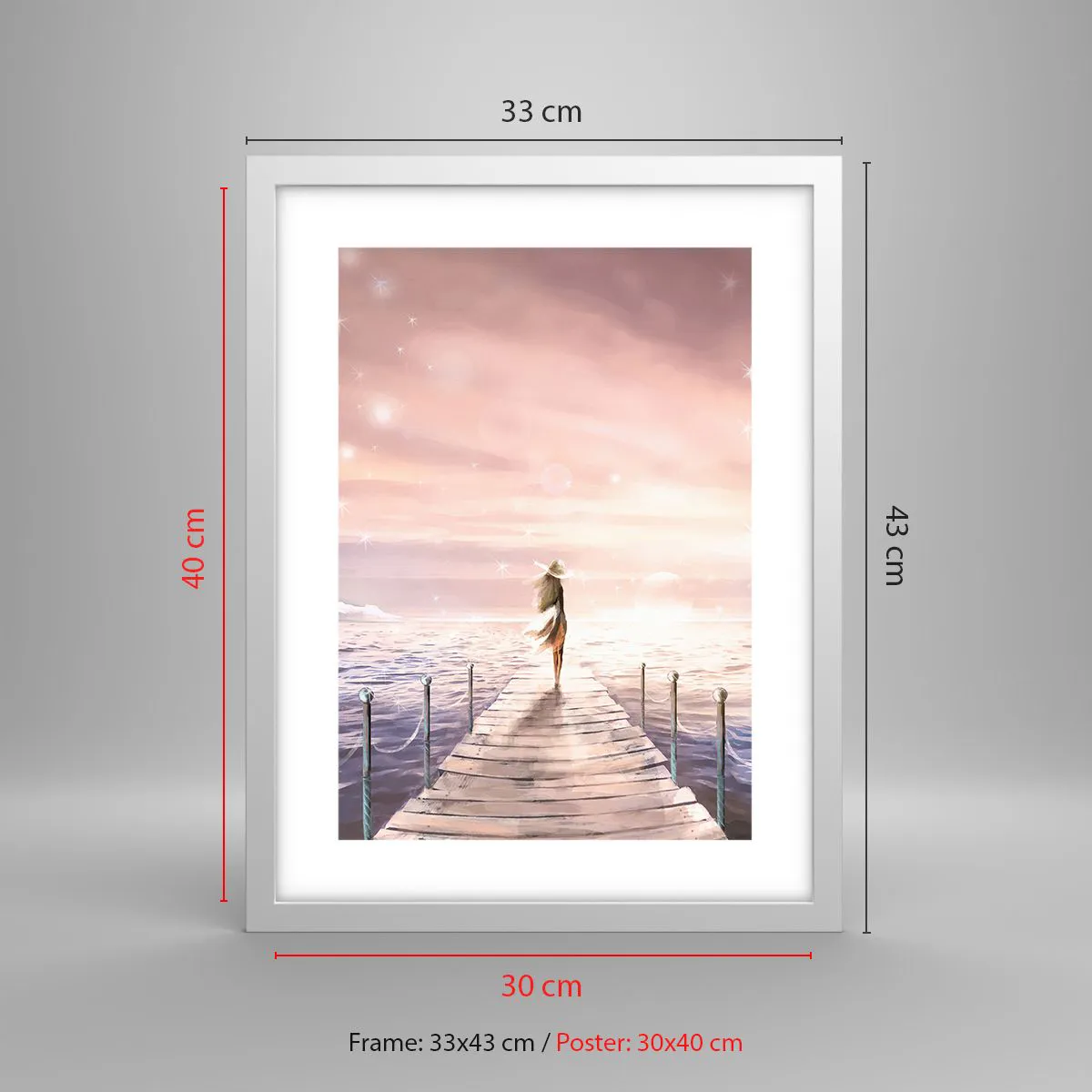 Poster in cornice bianca Arttor 30x40 cm - Alla luce del sogno - Paesaggio,  Donna, Mare, Le Stelle, Arte, Per il Salotto, Per la Camera da letto