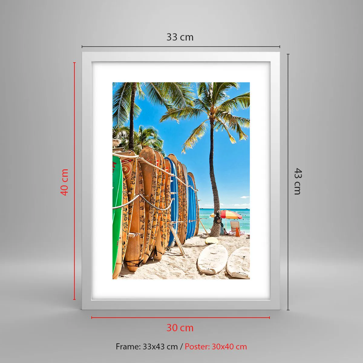 Poster in cornice bianca Arttor 30x40 cm - Divertimento sotto il sole -  Paesaggio, Tavola Da Surf, Spiaggia, Palma Da Cocco, Viaggi, Per il  Salotto