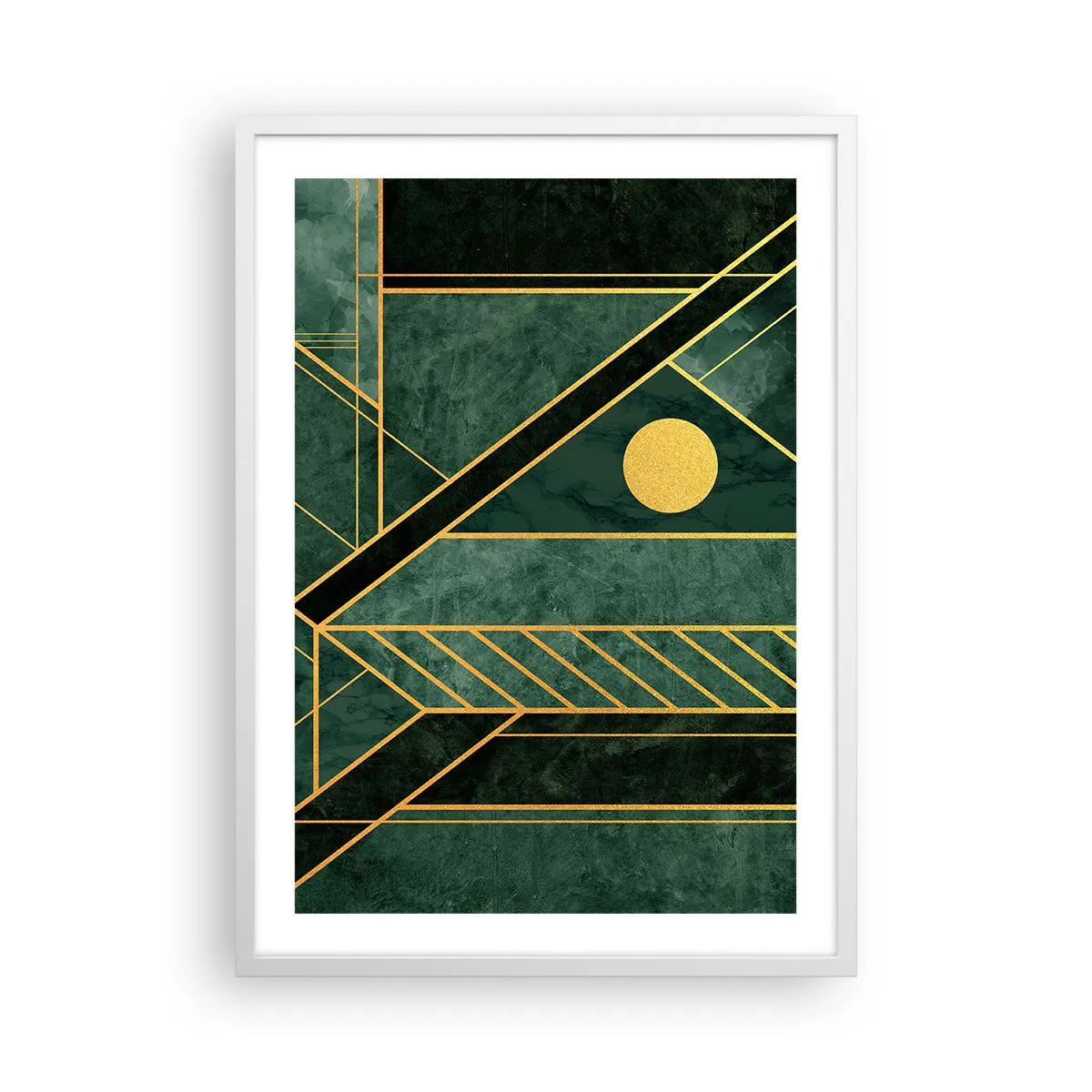 Poster in cornice bianca Arttor 50x70 cm - Dinamica di oro e azzurro -  Astrazione, Arte, Motivo Geometrico, Verde Bottiglia, Arte Moderna, Per il