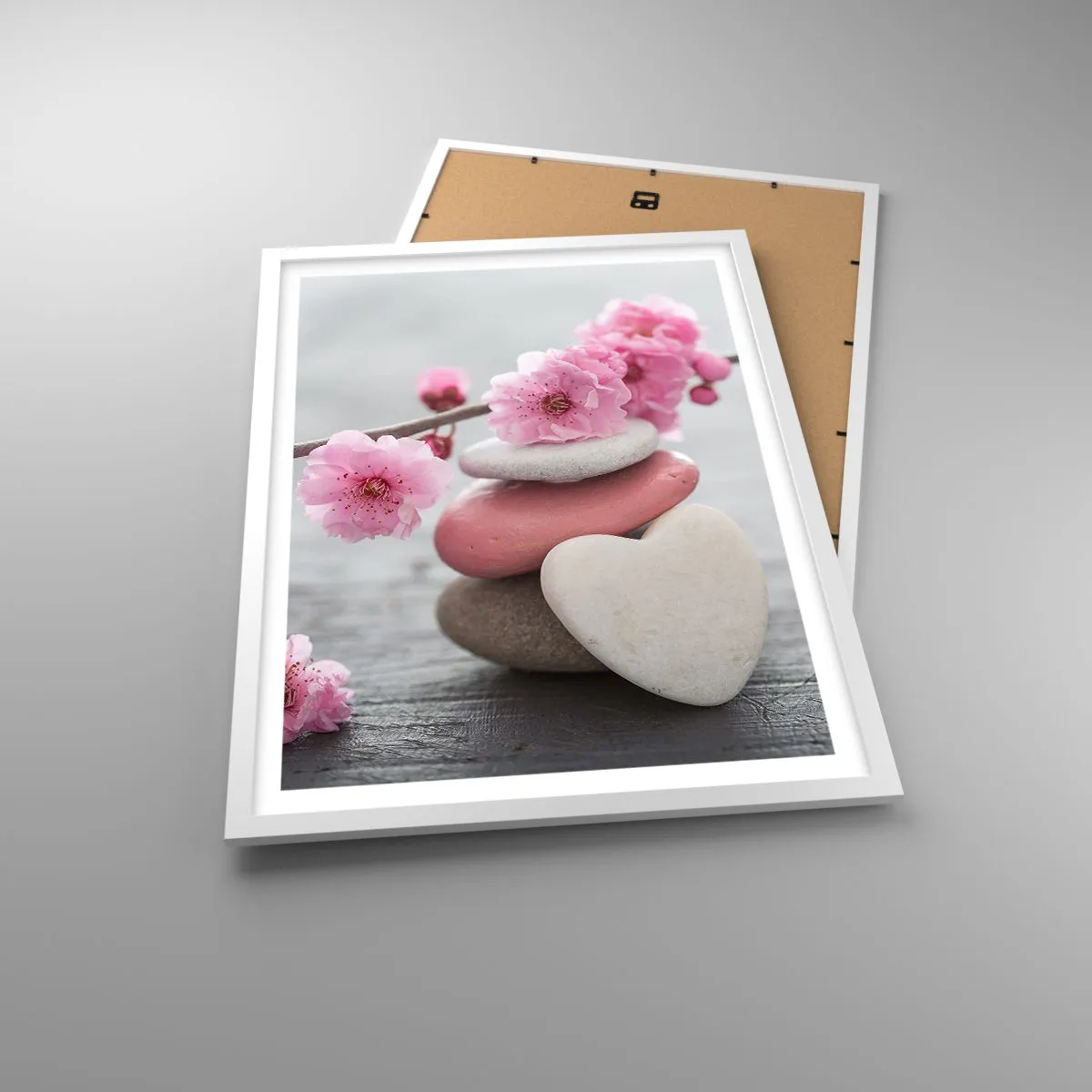 Poster in cornice bianca Arttor 50x70 cm - Serenità con fiori di ciliegio -  Cuore, Fiore, Pietre, Asia, Amore, Per il Salotto, Per la Camera da letto