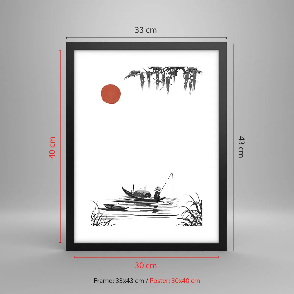 Poster in cornice nera Arttor 30x40 cm - Pomeriggio asiatico - Astrazione,  Cina, Paesaggio, Asia, Calligrafia, Per il Salotto, Per la Camera da letto