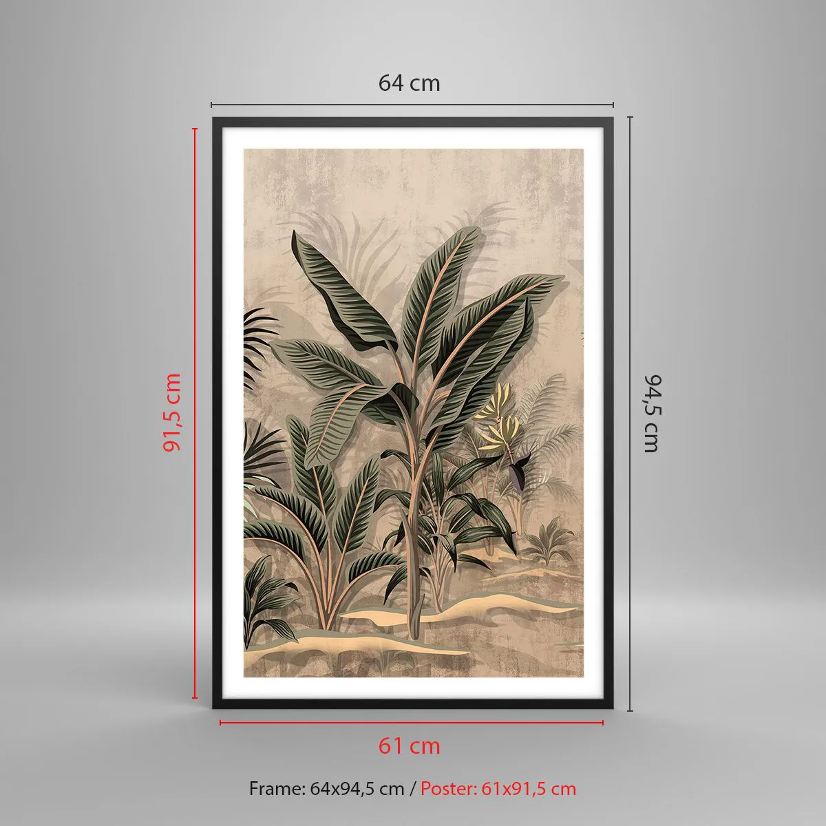 Poster in cornice nera Arttor 61x91 cm - Incisione in stile coloniale -  Foresta Tropicale, Palma Da Cocco, Albero Di Banane, Arte, Seppia, Per il