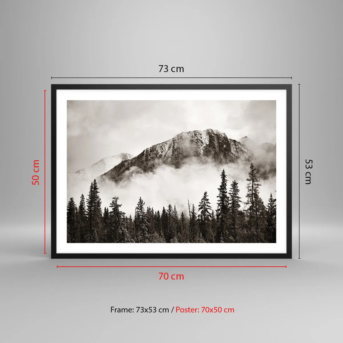 Poster in cornice nera Arttor 70x50 cm - Il sovrano di granito - Paesaggio,  Montagne, Foresta, Cime Di Montagna, Seppia, Per il Salotto, Per la Camera