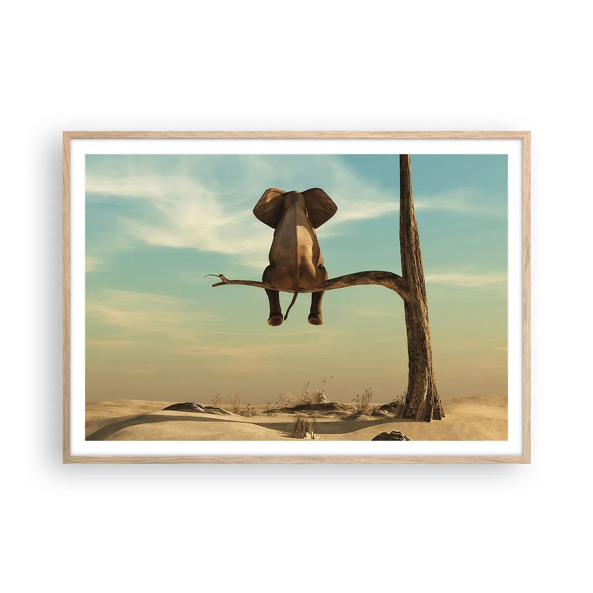Poster in cornice rovere chiaro Arttor 100x70 cm - Nuovo punto di vista -  Astrazione, Animali, Elefante, Deserto, Africa, Per il Salotto, Per la