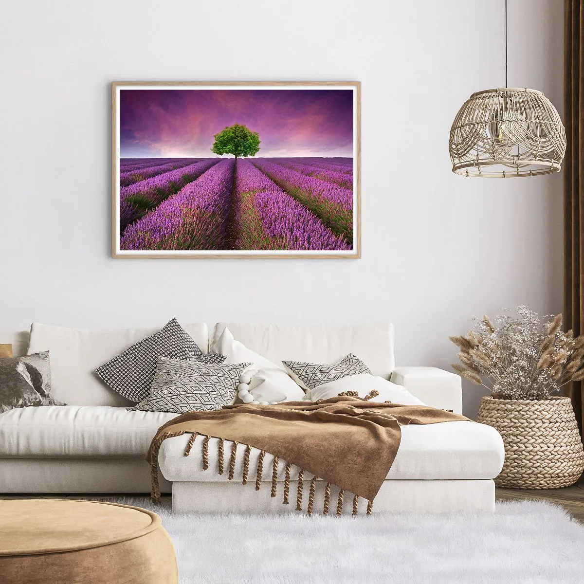 Poster in cornice rovere chiaro 100x70 cm - Sui campi di lavanda - Arttor - Decorazioni  da parete moderne e originali, per il salotto e la camera da letto