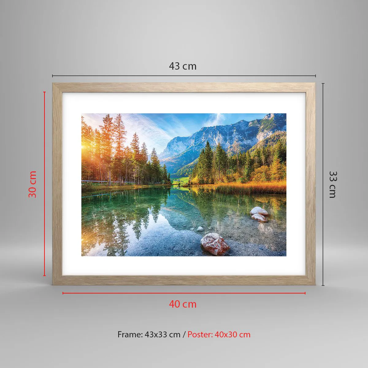 Poster in cornice rovere chiaro Arttor 40x30 cm - La mitezza dell'autunno -  Paesaggio, Montagne, Alpi, Foresta, Lago, Per il Salotto, Per la Camera da