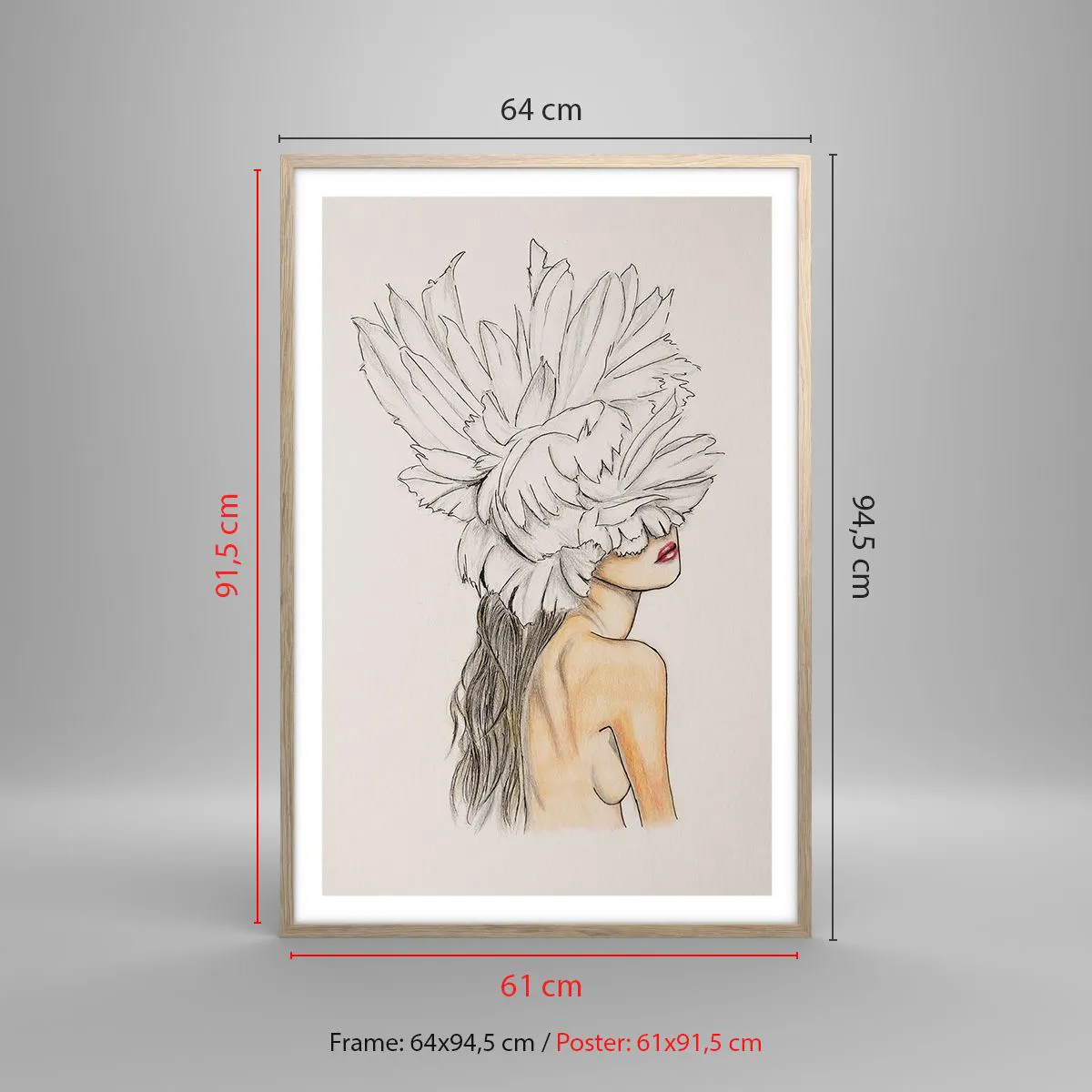 Poster in cornice rovere chiaro Arttor 61x91 cm - Bellezza coronata -  Astrazione, Donna, Corpo, Arte Artistica, Modello Moderno, Per il Salotto,  Per