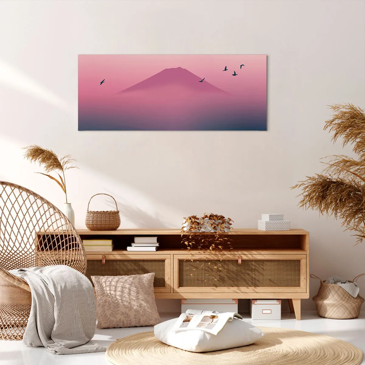Quadro su tela, Stampe su Tela Arttor 100x40 cm - Viandanti sopra le nuvole  - Astrazione, Paesaggio, Cima Della Montagna, Monte Fuji, Giappone, Per il