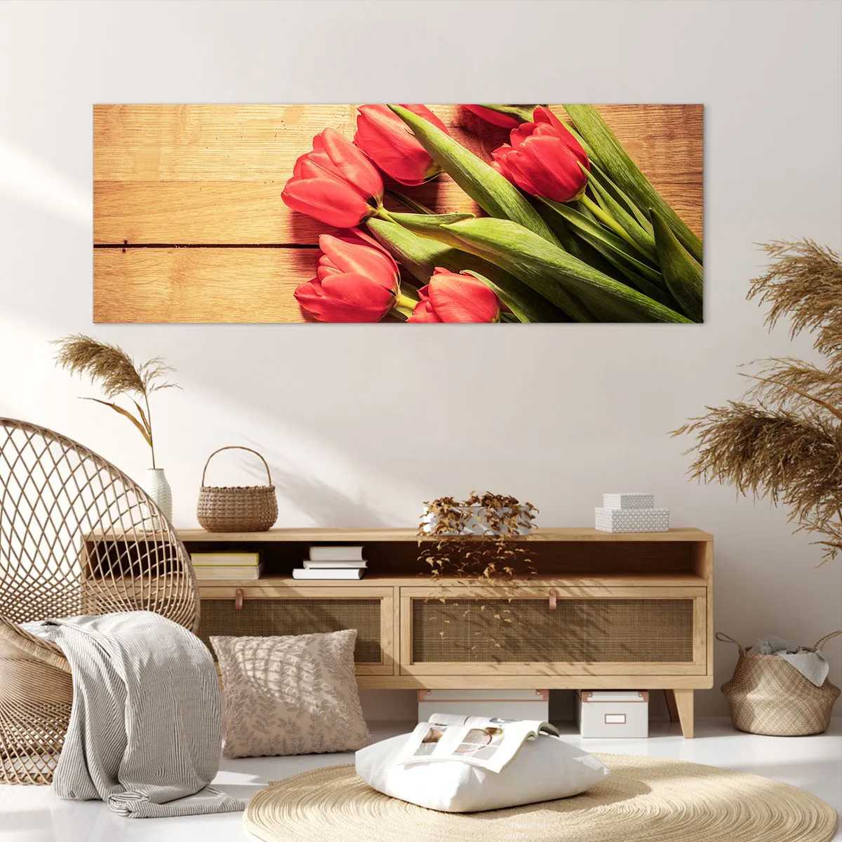 Quadro su tela, Stampe su Tela Arttor 140x50 cm - Confessione primaverile -  Fiori, Tulipani, Mazzo Di Fiori, Del Fiorista, Regalo, Per il Salotto, Per