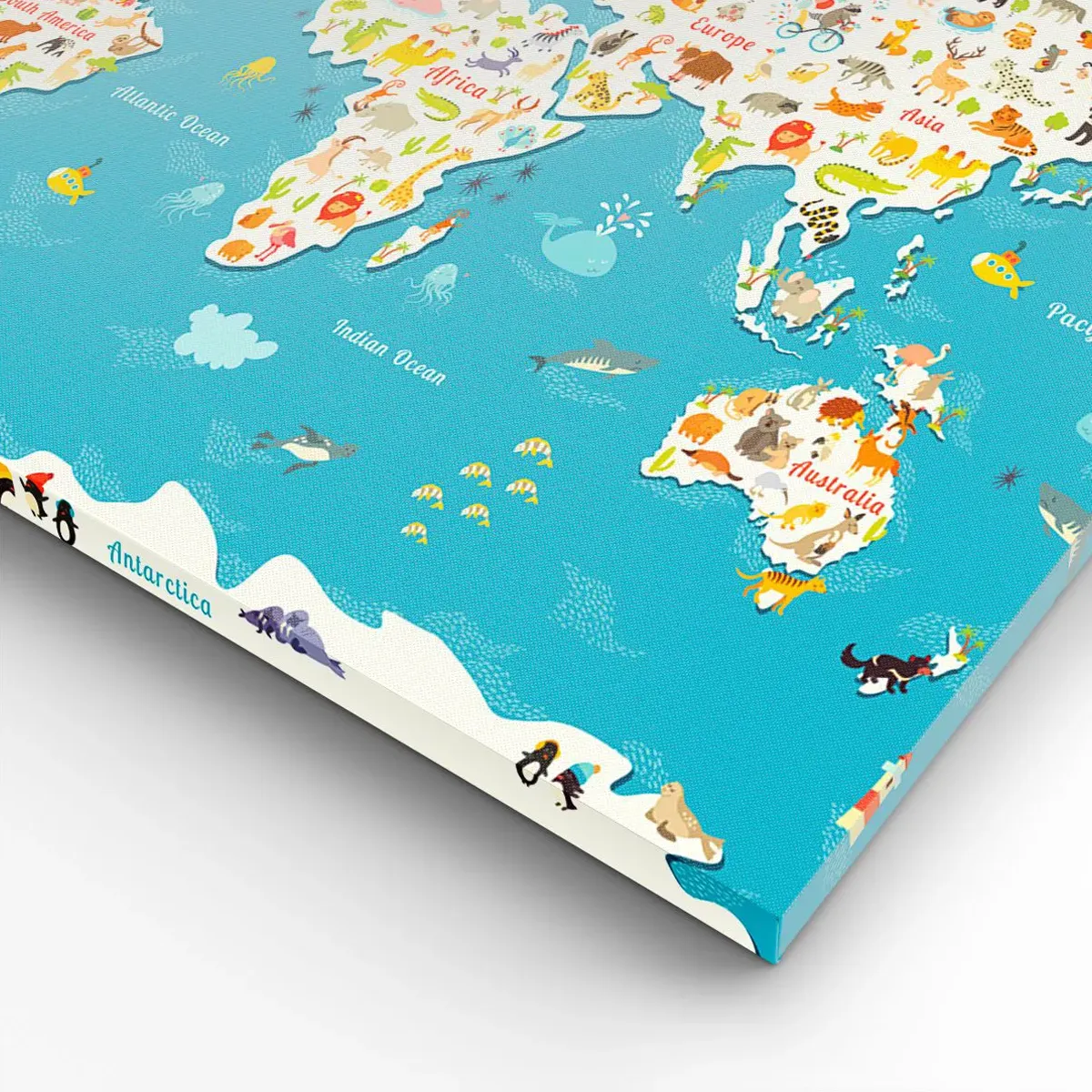 Quadro su tela, Stampe su Tela Arttor 50x70 cm - Amiamo tutto il mondo -  Mappa Del Mondo, Animali, Per Bambini, Continenti, Illustrazioni, Per il
