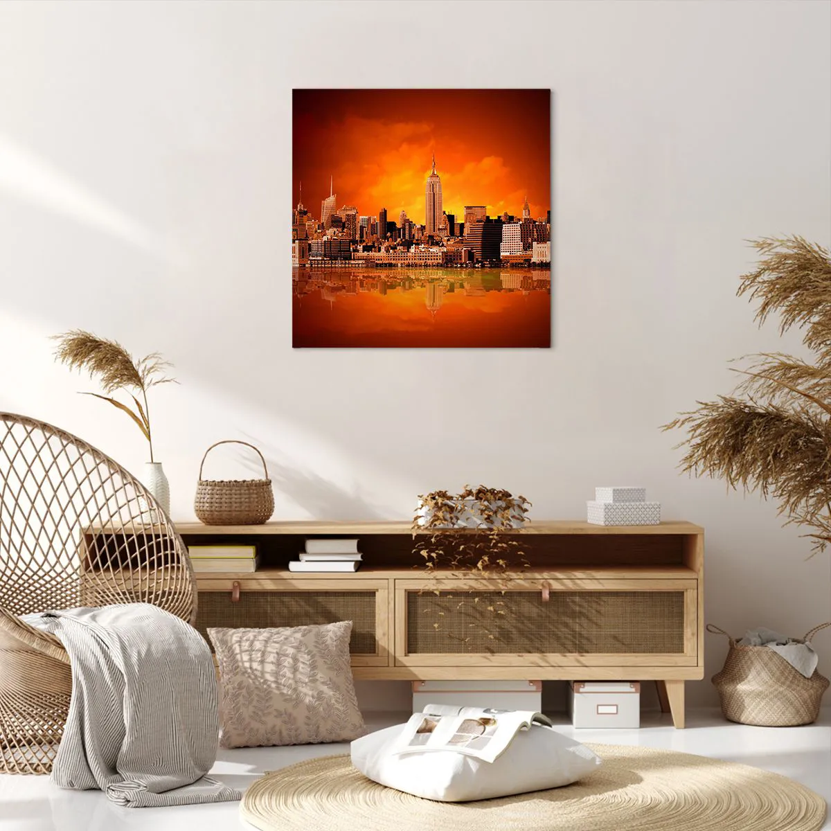 Quadro su tela, Stampe su Tela Arttor 60x60 cm - Panorama di grande città  in giallo e marrone - New York, Architettura, Città, Metropoli, Panorama