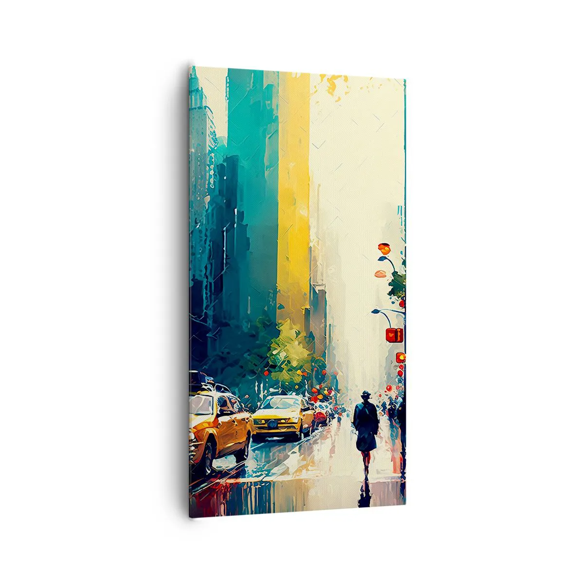 Quadro su tela, Stampe su Tela Arttor 65x120 cm - New York: qui anche la  pioggia è colorata - Pezzo, Paesaggio, Città, Marrone, Blu, Verticale,  Tela